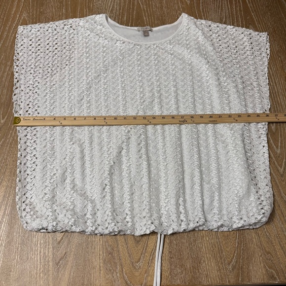 Roz & Ali Crochet Lace Overlay Boxy White Blouse Women’s Plus Size 2X Drawstring - Picture 3 of 9